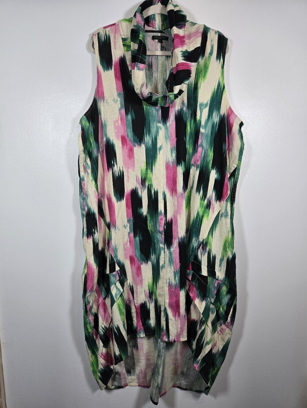 For Cynthia Linen Blend Watercolor Cowl Neck Sleeveless Hi-low Dress Plus 2X